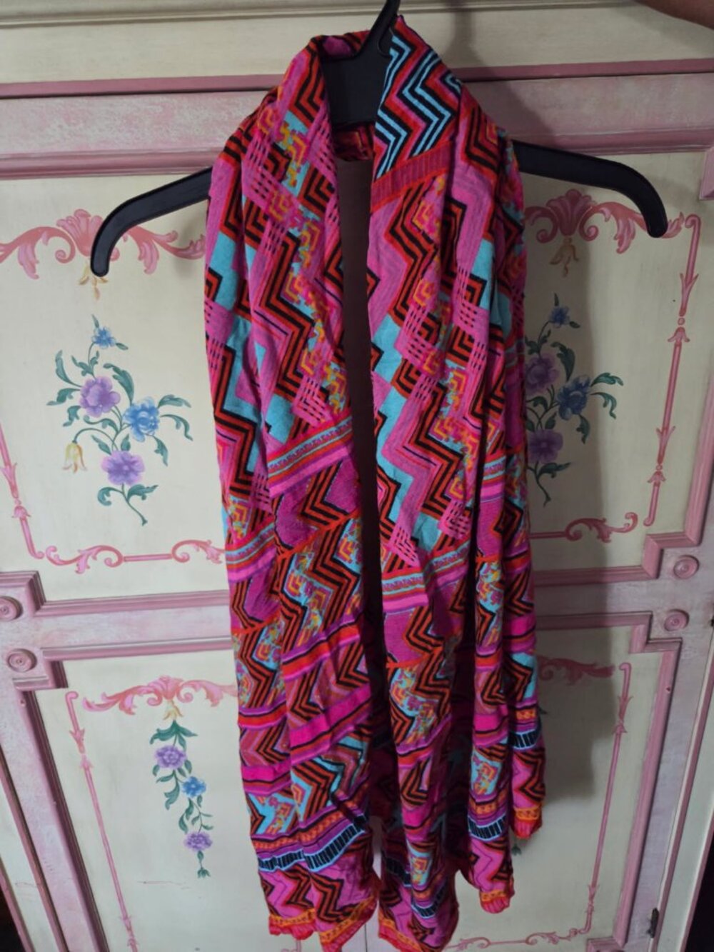 Vibrant Pink and Turquoise Aztec Print Scarf